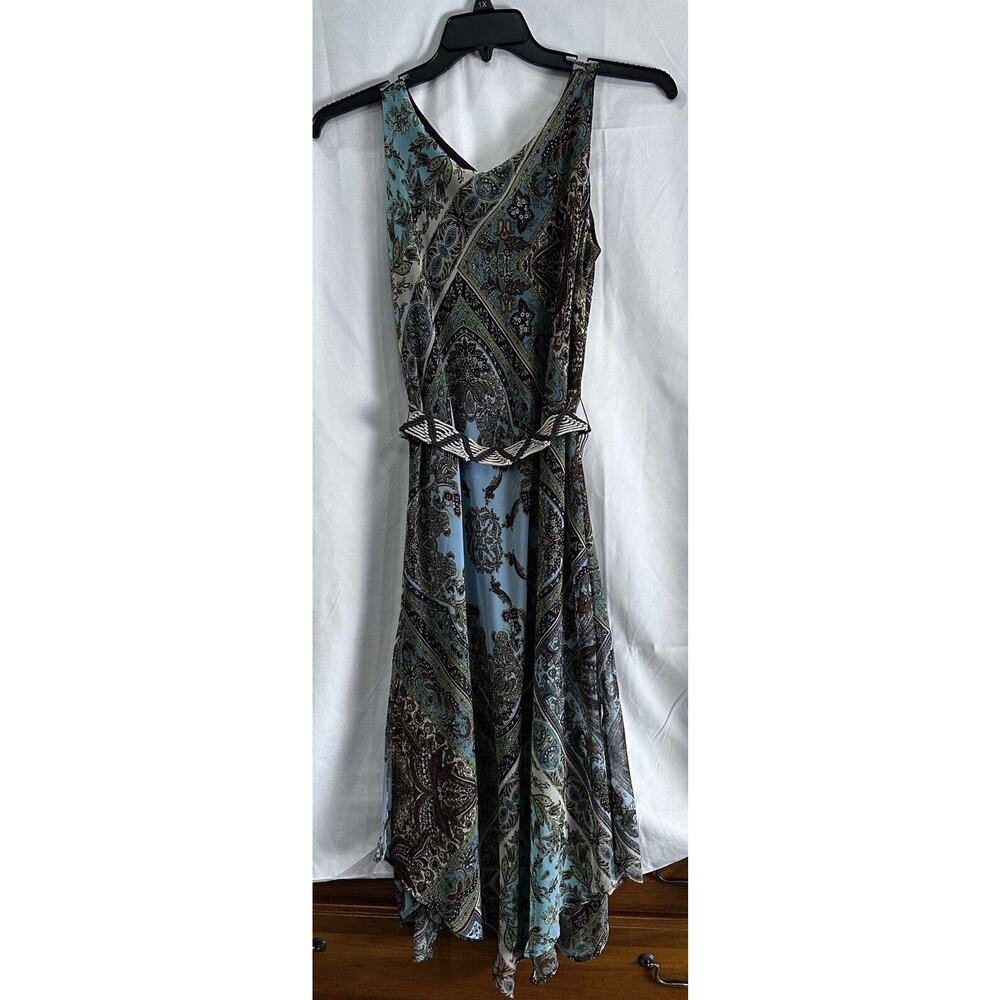 Kari New York Lined Hankerchief Hem Dress Paisley Print /Belted Size 10 - Picture 7 of 16